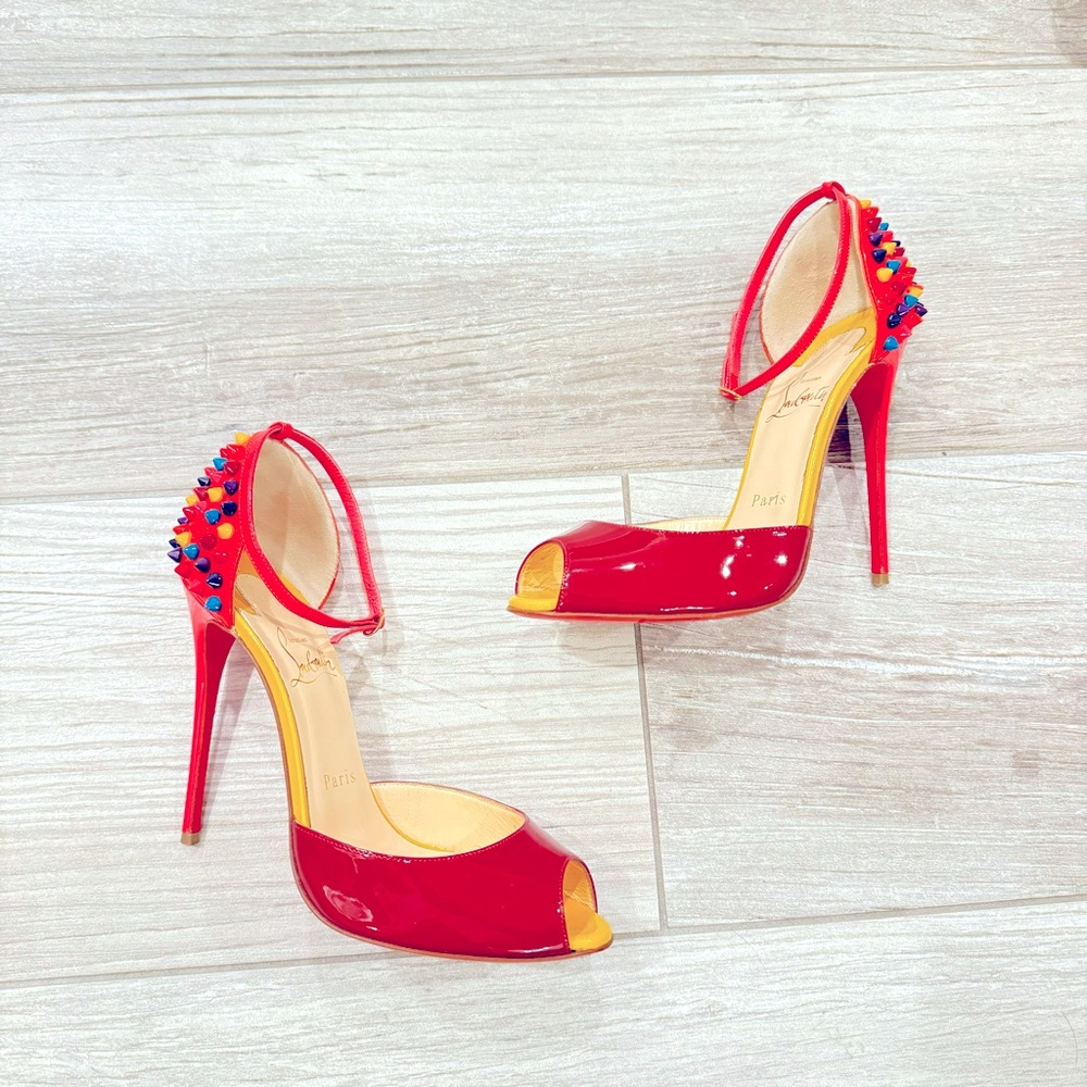 CHRISTIAN LOUBOUTIN Pigelle Plato Patent Fluo Mat Heel Red Size 37.5